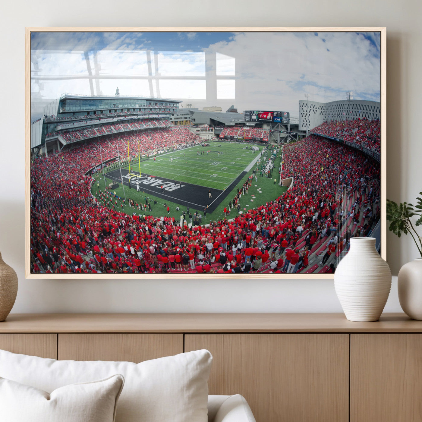 MGV-FP-60X30-3P - Cincinnati Bearcats Football Team Print - Nippert Stadium Wall Art Canvas Print