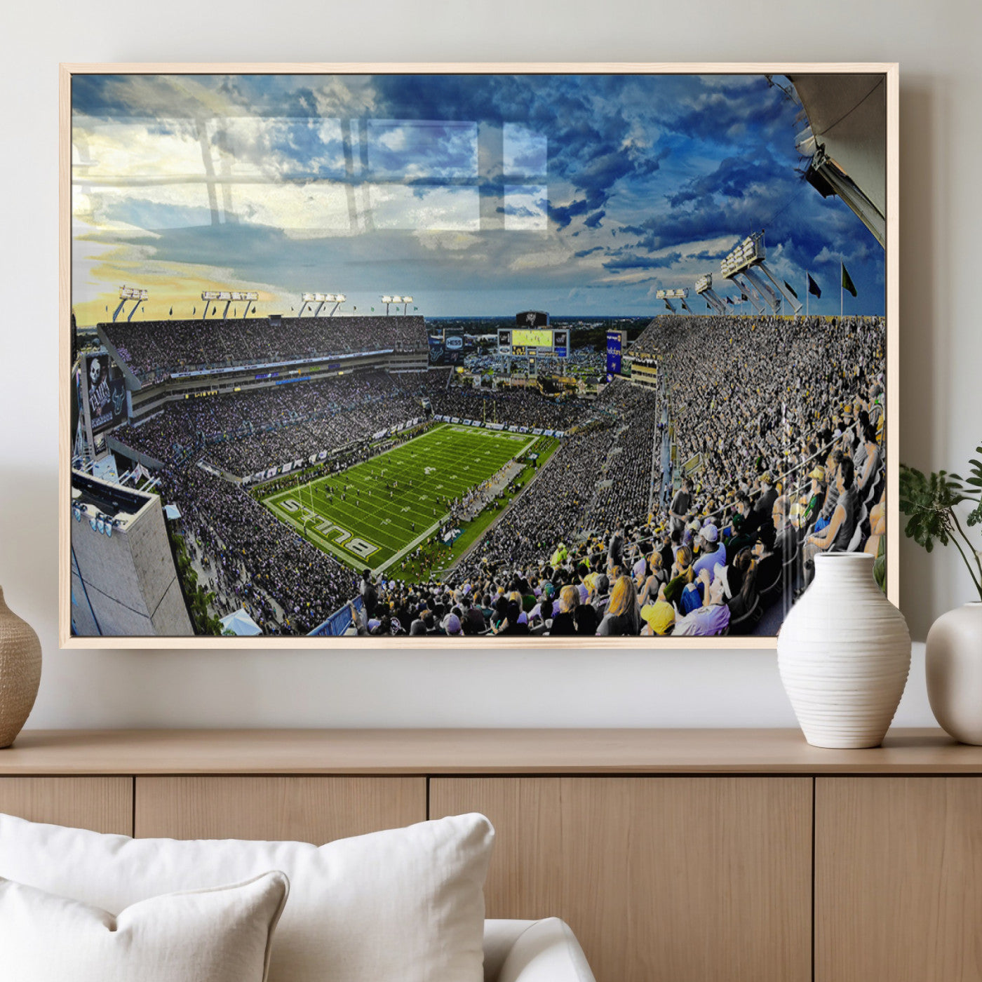 MGV-FP-60X30-3P - Framed USF Bulls Football Team Print - Tampa Raymond James Stadium Wall Art Canvas Print