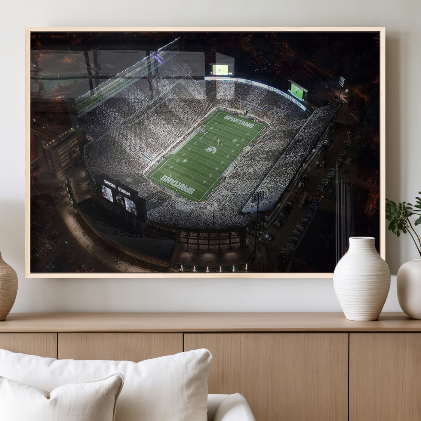 MGV-FP-60X30-3P - Michigan State Spartans Football Team Print - East Lansing Spartan Stadium Print Wall Art