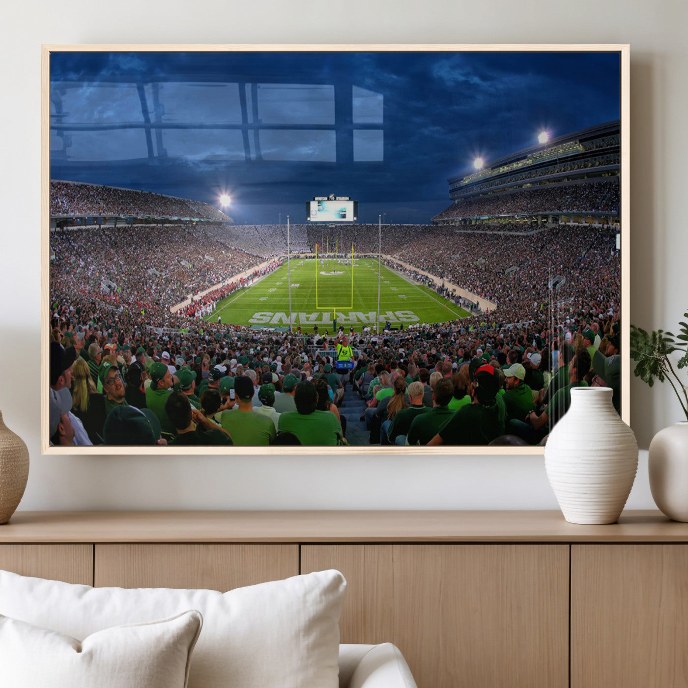 MGV-FP-60X30-3P - Michigan State Spartans Football Team Print - East Lansing Spartan Stadium Wall Art Canvas Print