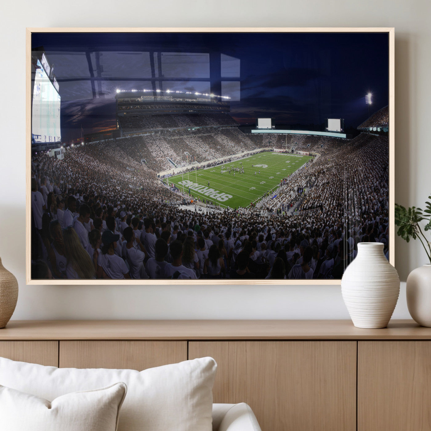 MGV-FP-60X30-3P - Michigan State Spartans Canvas, Framed Football Team Print - East Lansing Spartan Stadium Wall Art