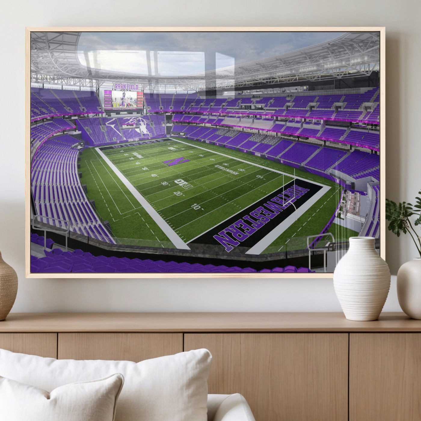 MGV-FP-60X30-3P - Northwestern University Wildcats Football Team Print - Evanston Ryan Field Wall Art Canvas Print