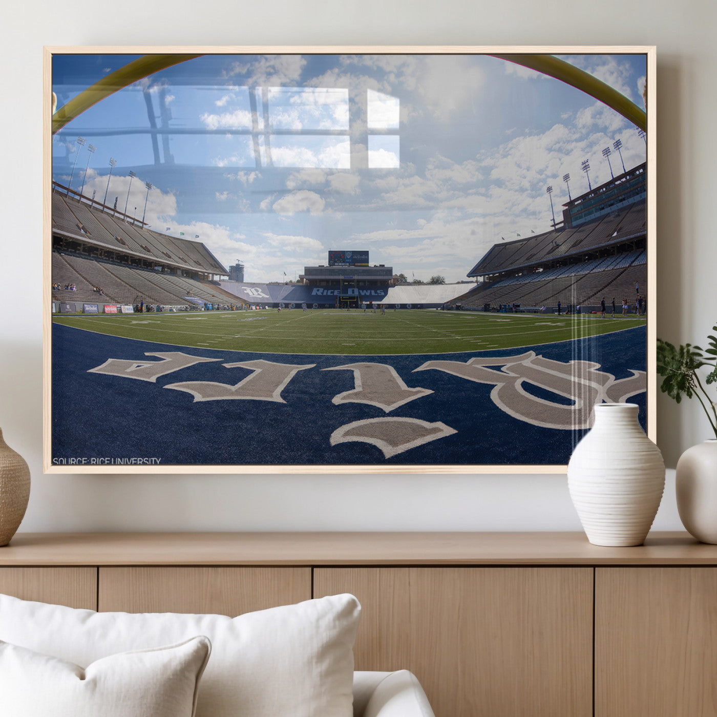 MGV-FP-60X30-3P - Rice University Owls Football Team Print - Houston Rice Stadium Wall Art Canvas Print