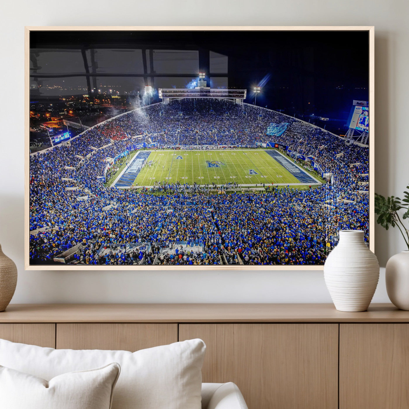 MGV-FP-60X30-3P - University of Memphis Tigers Football Team Print - Memphis Simmons Bank Liberty Stadium Wall Art