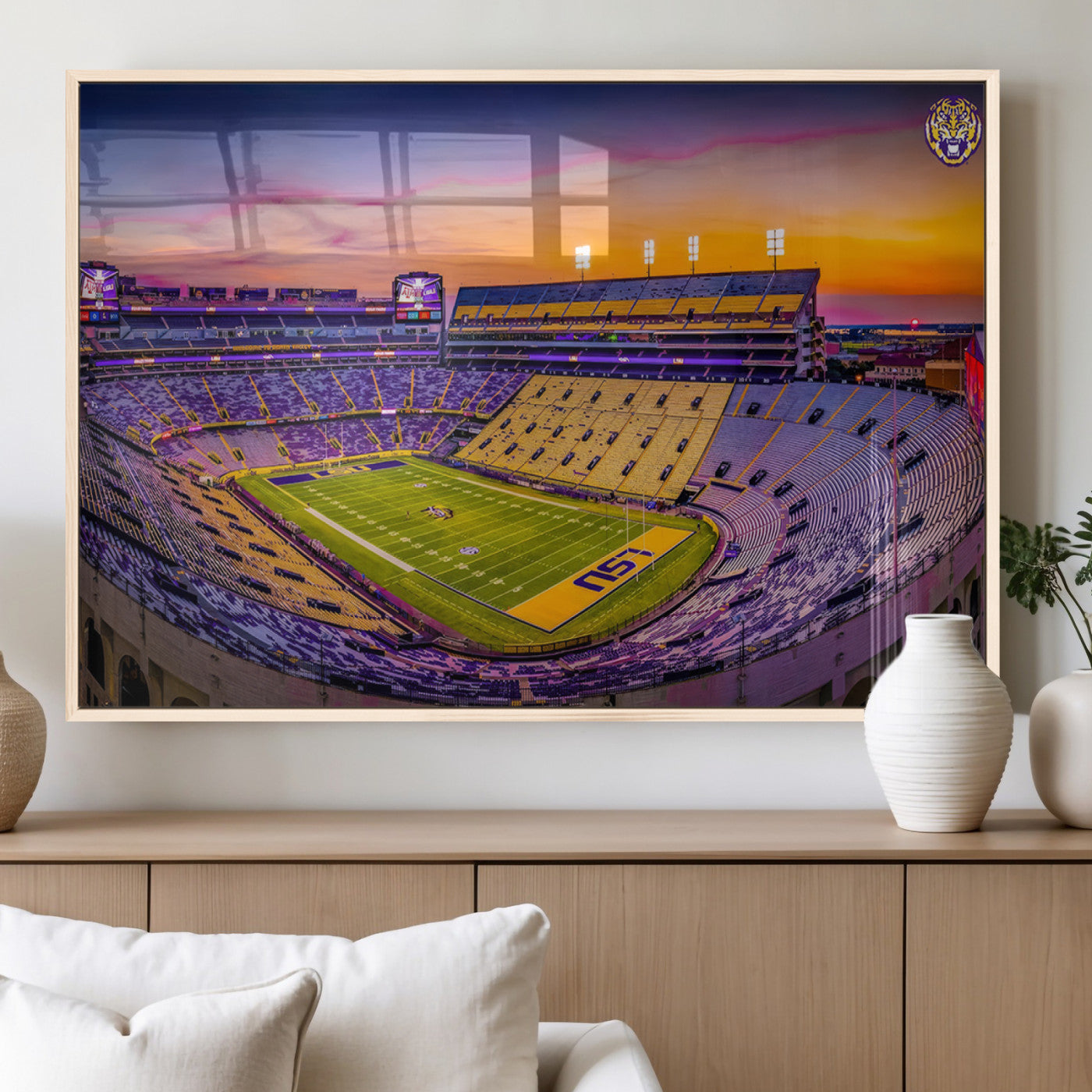 93538-MGV-FP-60X30-3P_Natural-The Louisiana State University Tigers Football Team Print - Baton Rouge Tiger Stadium Wall Art