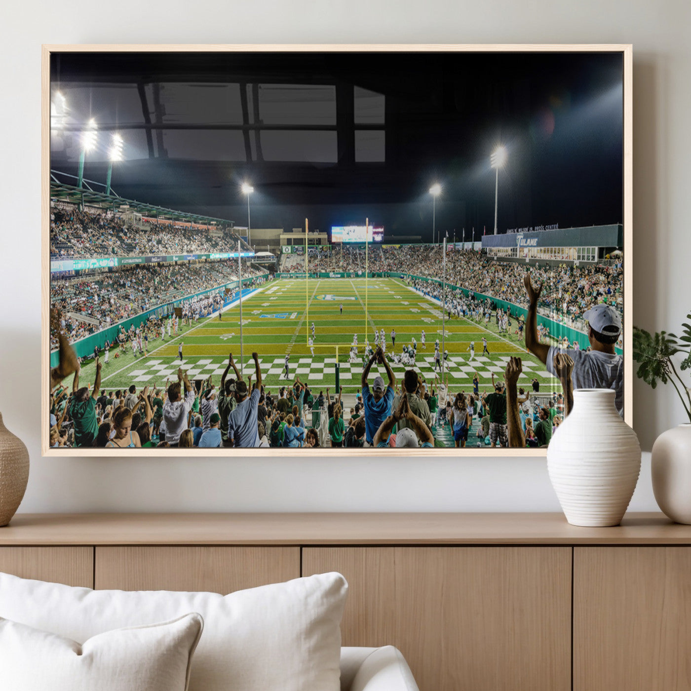 MGV-FP-60X30-3P - The Tulane University Green Wave Football Team Print - New Orleans Yulman Stadium Wall Art Canvas