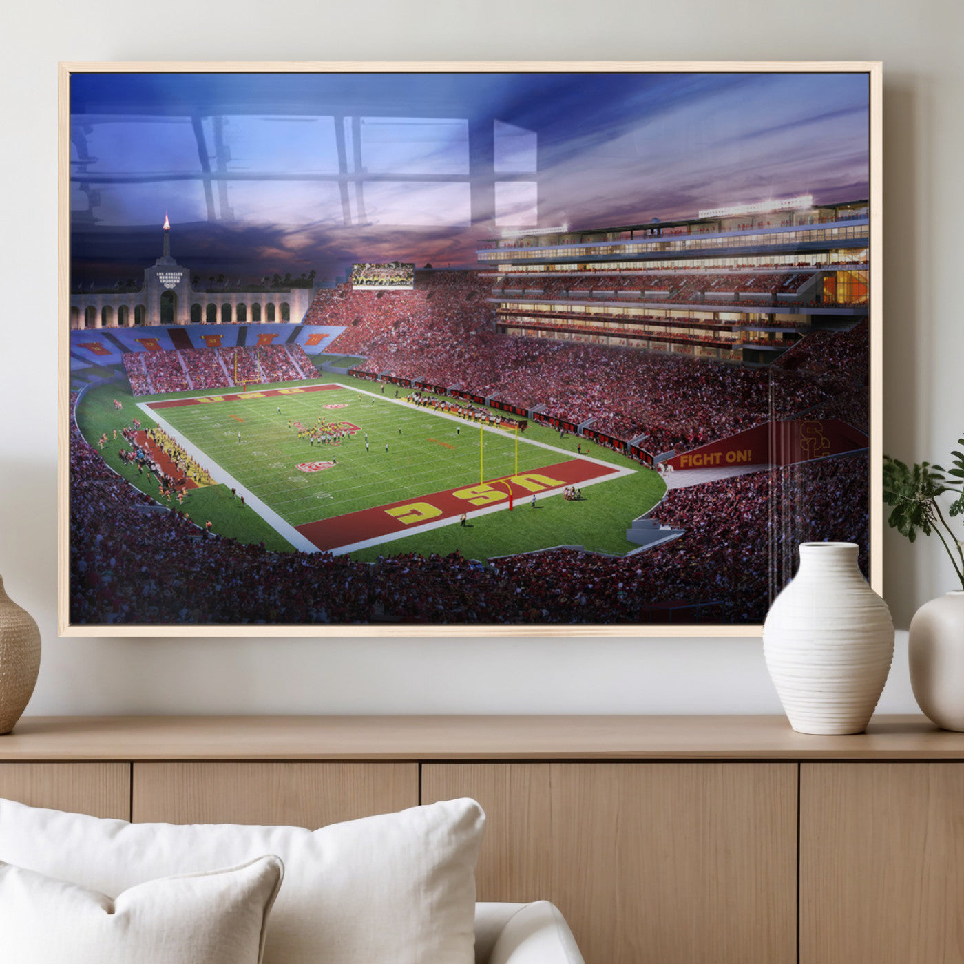 MGV-FP-60X30-3P - The University of Southern California USC Trojans Football Team Print - Los Angeles Memorial