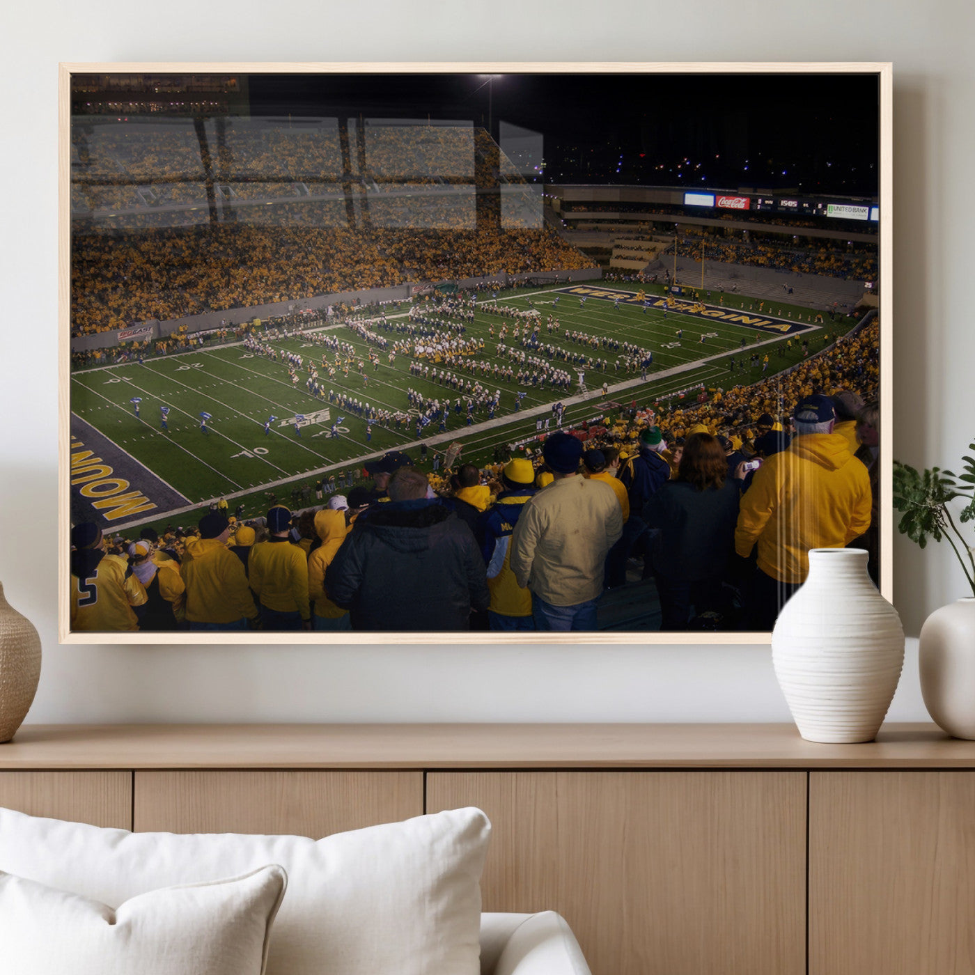 MGV-FP-60X30-3P - West Virginia Uni Mountaineers Football Team Print - Milan Puskar Stadium Canvas Print Wall Art,