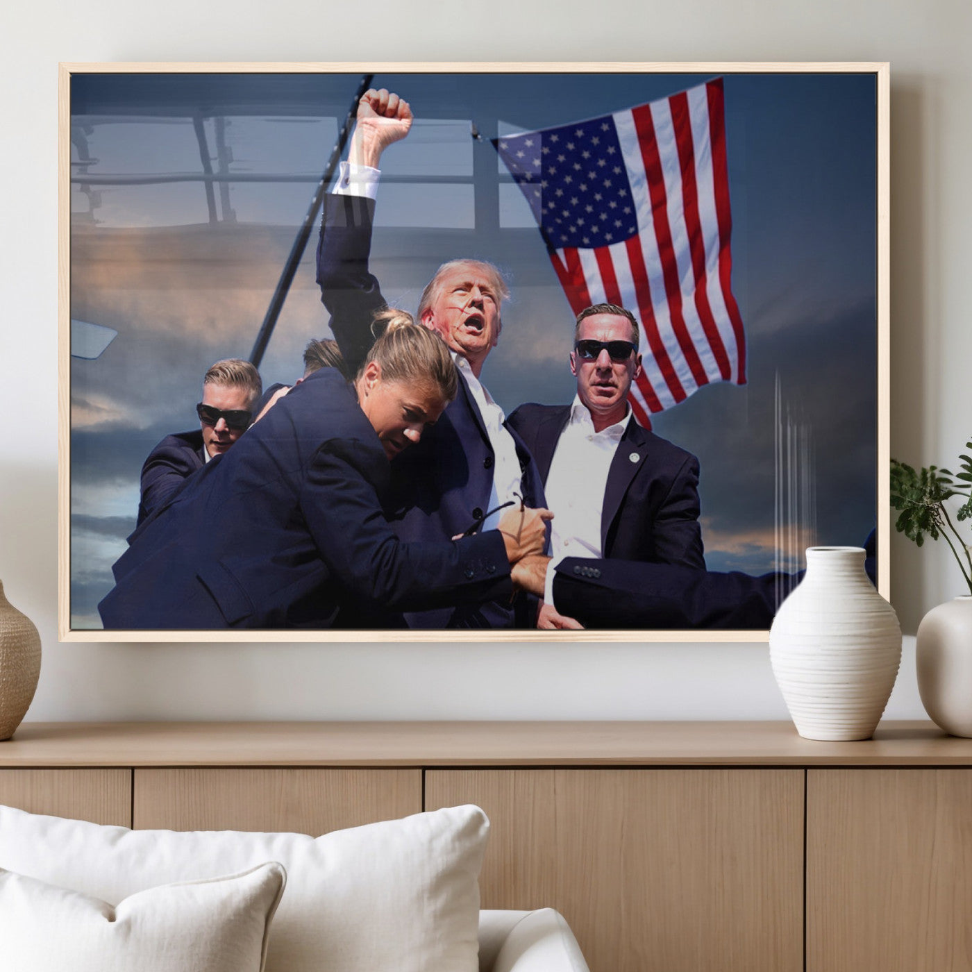 MGV-FP-60X30-3P - Donald Trump Assassination Attempt Wall Art Print, Trump Historic Footage - Iconic Reaction by Trump