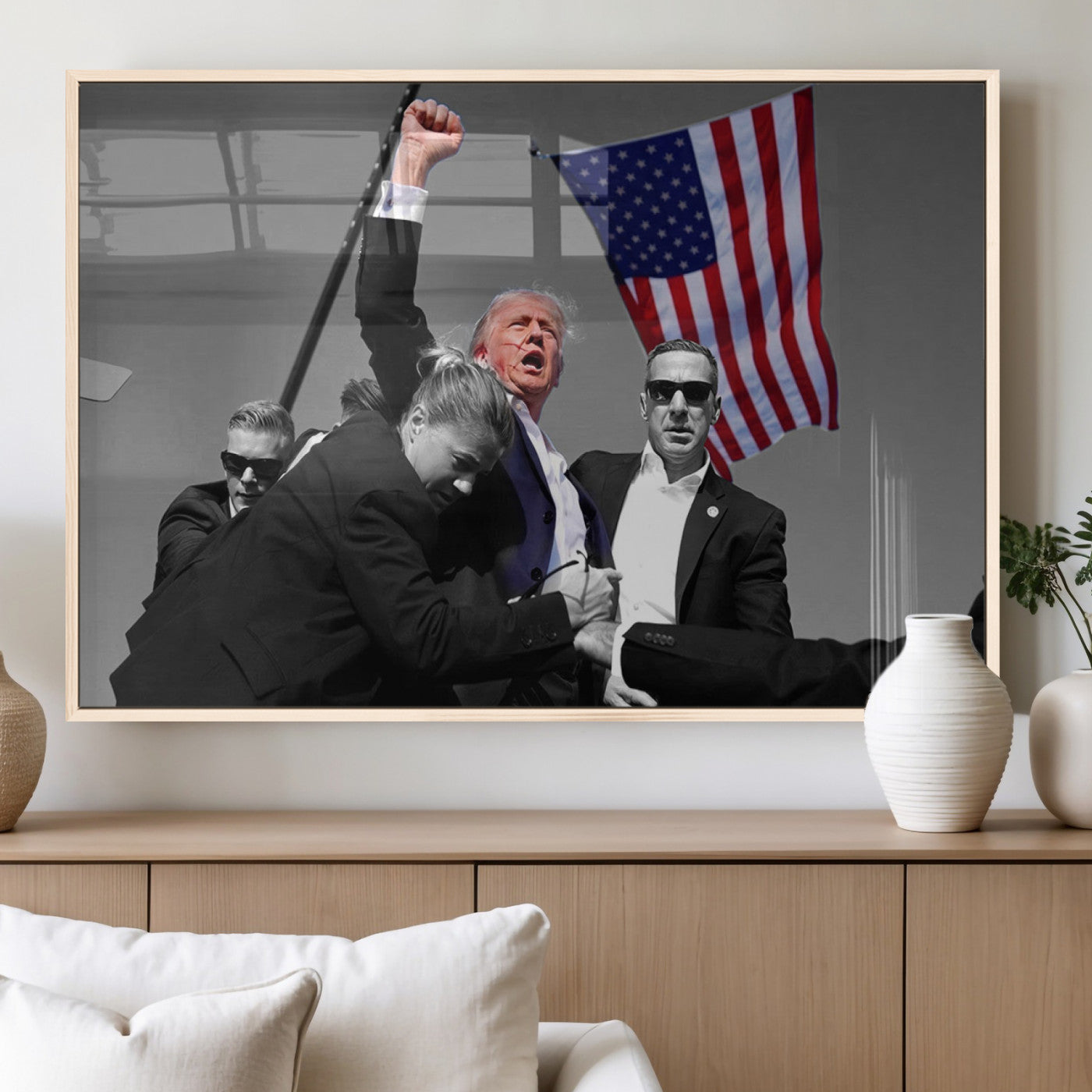 MGV-FP-60X30-3P - Donald Trump Assassination Attempt Wall Art Print, Trump Historic Footage - Iconic Reaction by Trump