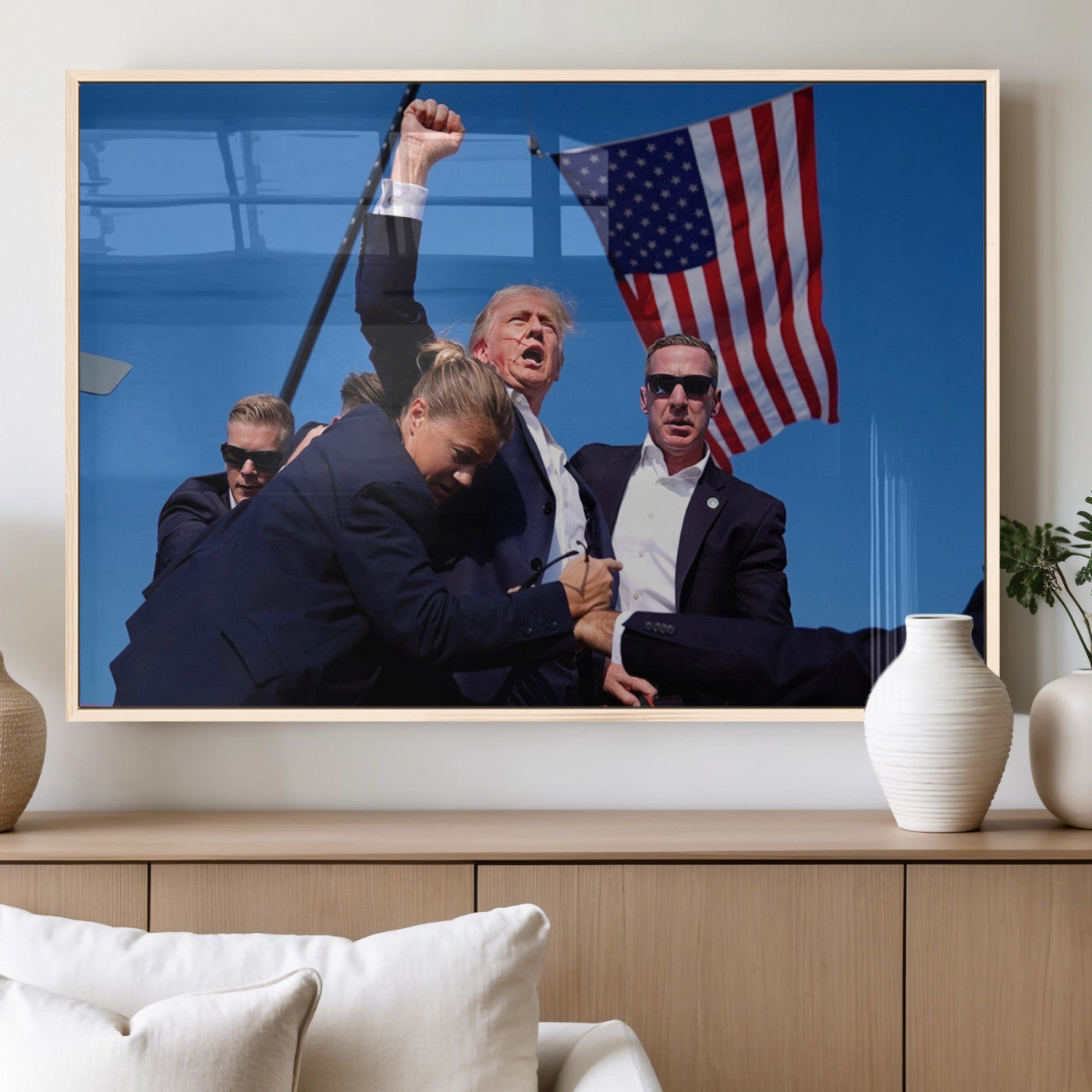 MGV-FP-36X24-3P - Donald Trump Assassination Attempt Wall Art Print, Trump Historic Footage - Iconic Reaction by Trump