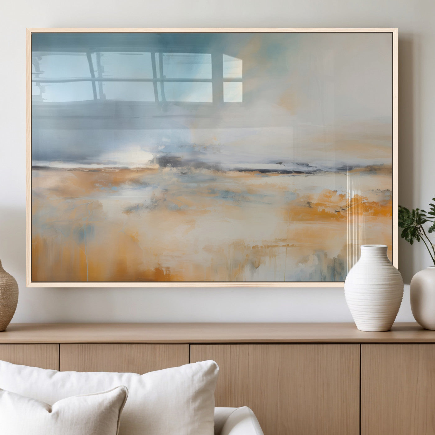 guzelmis-sharpen-MGV-FP-36X24-3P_Natural-Abstract Landscape Wall Art Canvas Print - Warm Tones of Orange and Blue, Modern Framed Art for Home