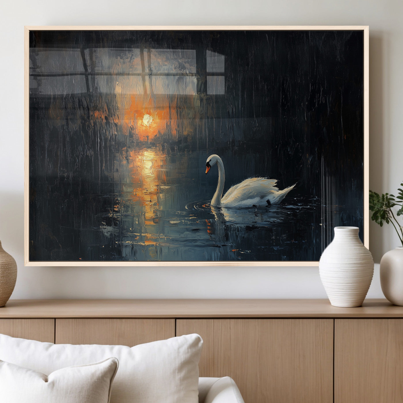 MGV-FP-36X24-3P - Abstract Swan on Water Wall Art Canvas Print - Elegant Nature Scene for Modern Home Decor
