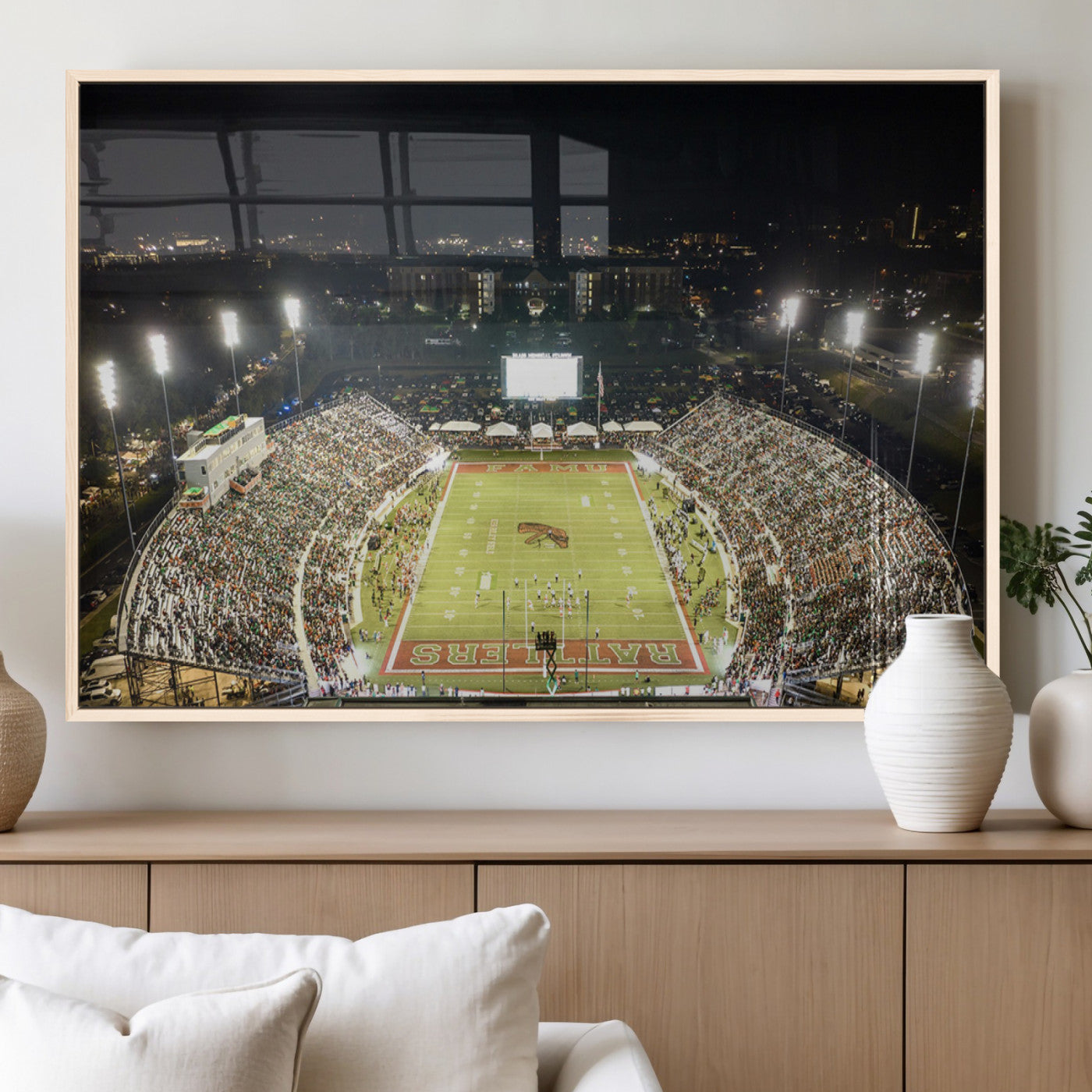 MGV-FP-60X30-3P - Florida A&M Rattlers Football Team Print - Tallahassee Bragg Memorial Stadium Wall Art Canvas Print