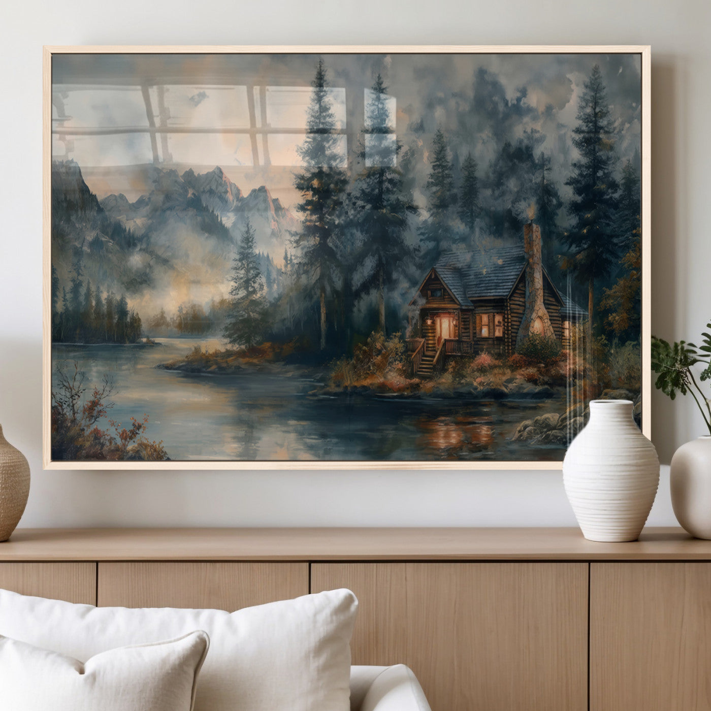 MGV-FP-60X30-3P - Rustic Cabin Woods Wall Art Print | Lake in a Forest Canvas Print | Cabin, Lodge, and Farmhouse