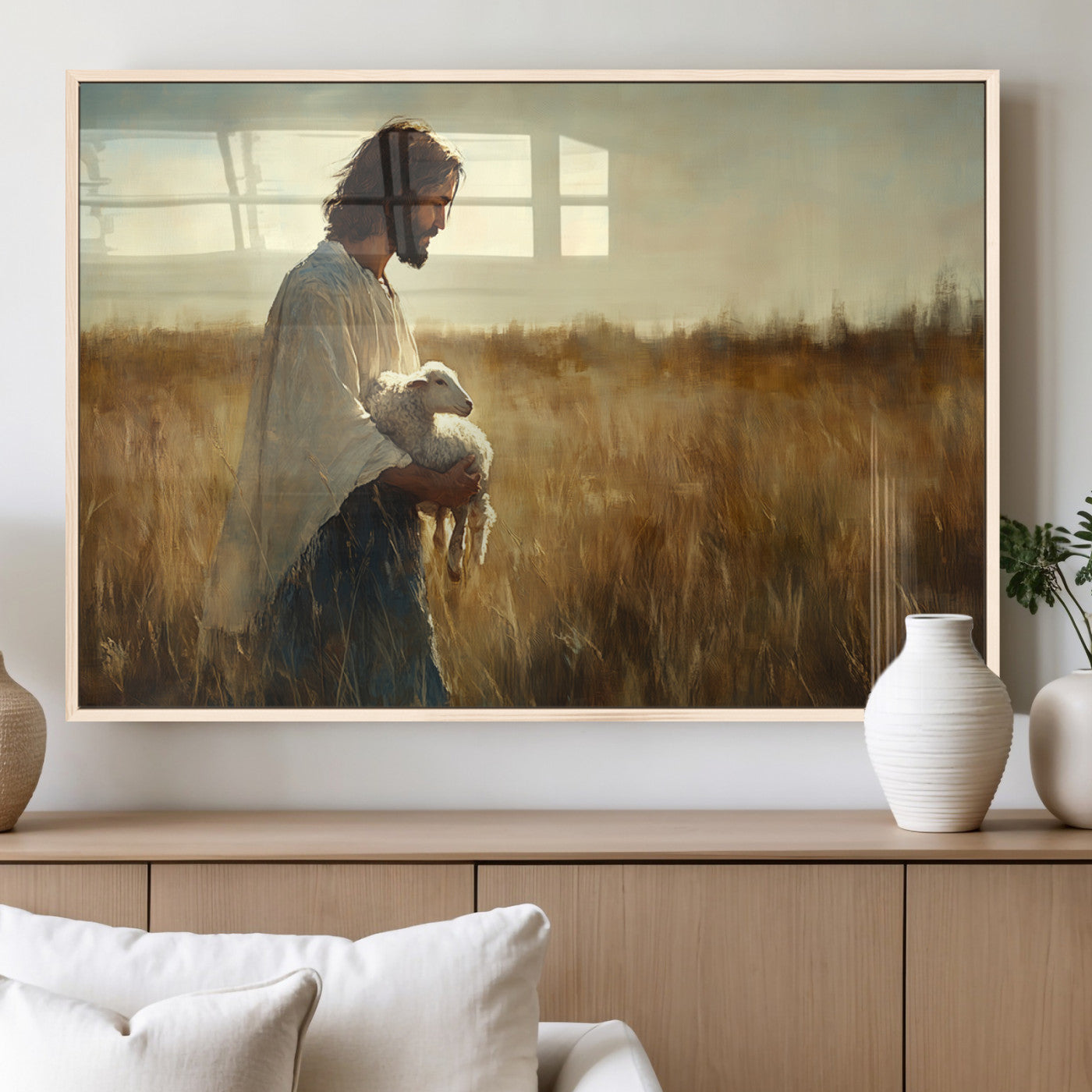 MGV-FP-60X30-3P - Jesus the Good Shepherd Wall Art Canvas Print - Inspirational Christian Religious Print for Prayer
