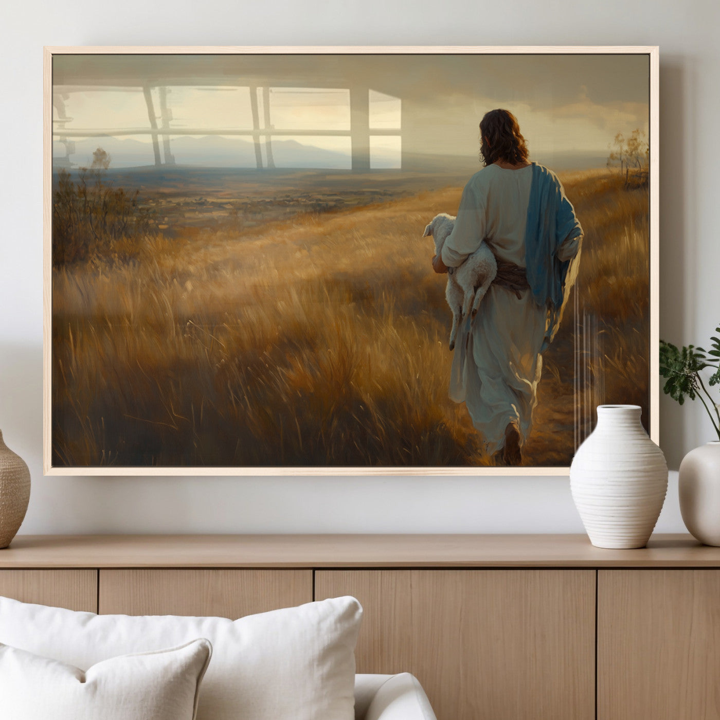 MGV-FP-60X30-3P - Jesus the Good Shepherd Wall Art Canvas Print - Inspirational Christian Religious Print for Prayer