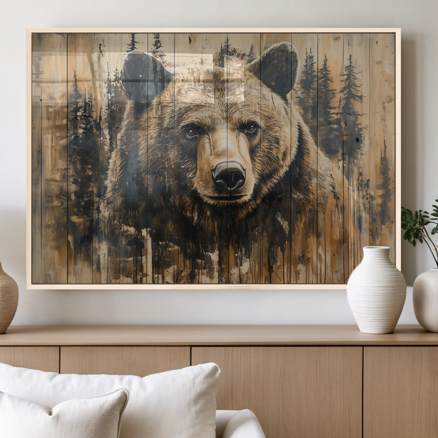MGV-FP-60X30-3P - Majestic Grizzly 399 Bear Wall Art | 3-Panel Rustic Canvas Print for Living Room, Office, or Cabin