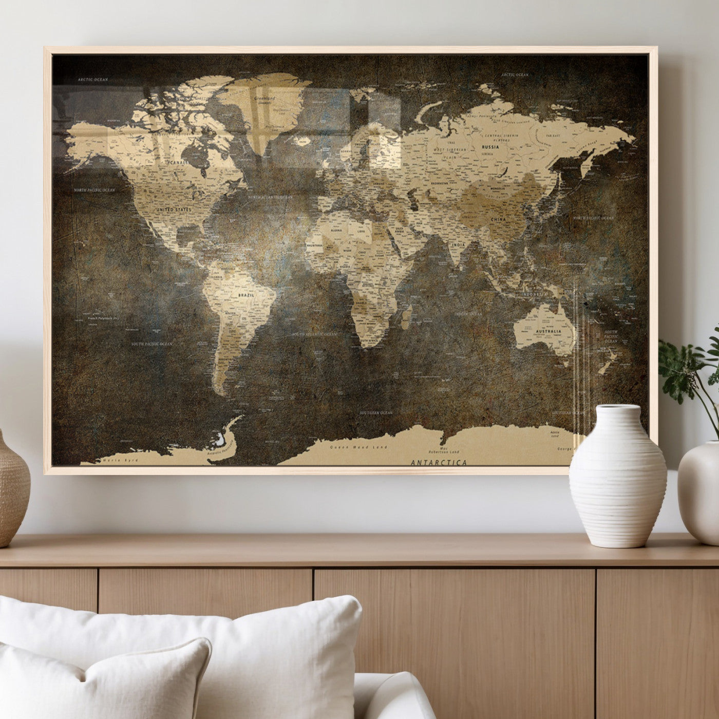 MGV-FP-36X24-3P - Push Pin World Map Canvas Print – Framed Wall Art for Couples to Track Their Travels – Anniversary