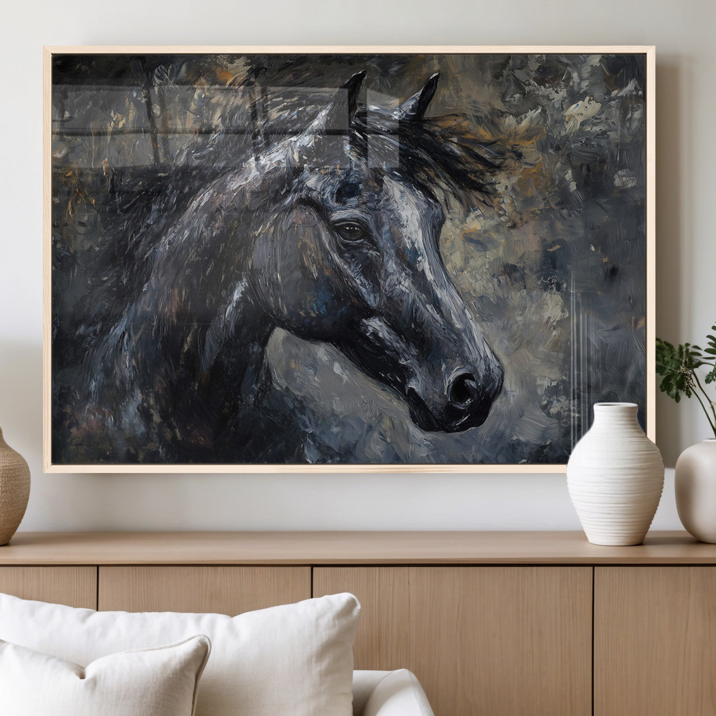 MGV-FP-60X30-3P - Large Abstract Horse Wall Art Canvas Print | Farmhouse Wall Decor | Rustic Horse Art | Western Cabin