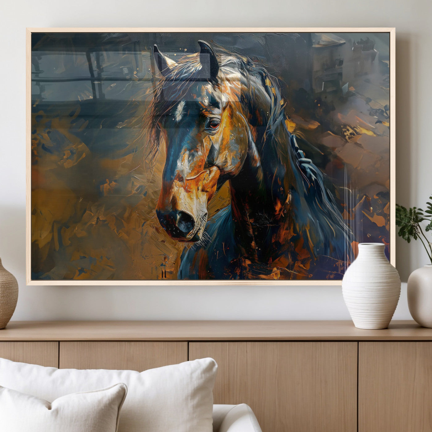 MGV-FP-60X30-3P - Abstract Horse Wall Art Canvas Print | Farmhouse Wall Decor | Western Cabin Art | Rustic Horse Decor