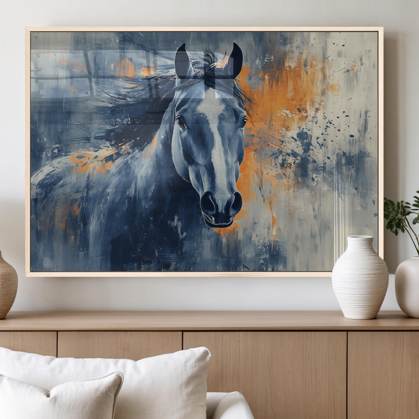MGV-FP-60X30-3P - Abstract Blue Horse Wall Art Print Canvas | Horse Wall Art Print | Western Decor for Farmhouse |