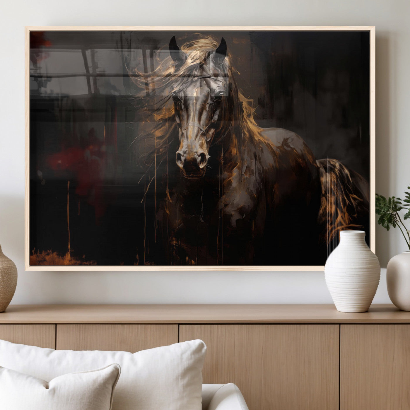 MGV-FP-60X30-3P - Abstract Black Horse Canvas Print for Farmhouse Wall Art | Abstract Equine Wall Art | Western Decor