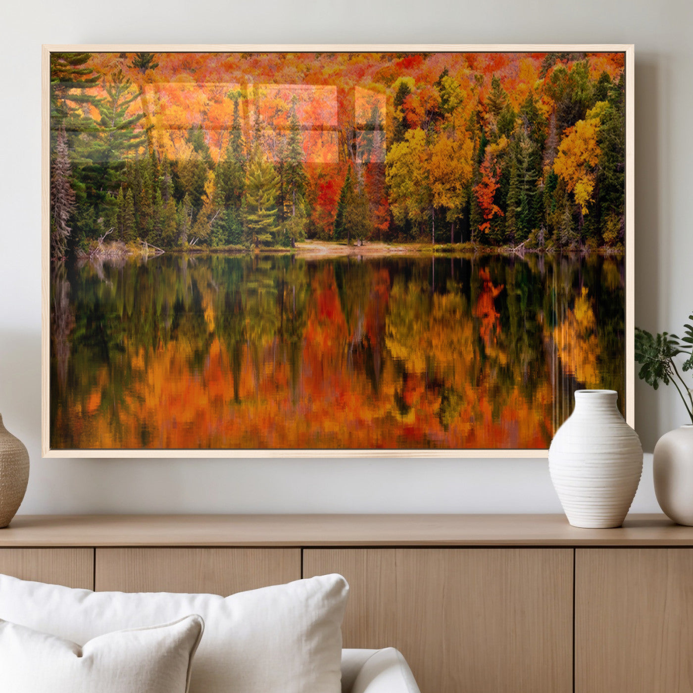 MGV-FP-60X30-3P - Forest Reflection Art | Autumn Forest Reflection Wall Art | Triptych Canvas Print | Vibrant Fall