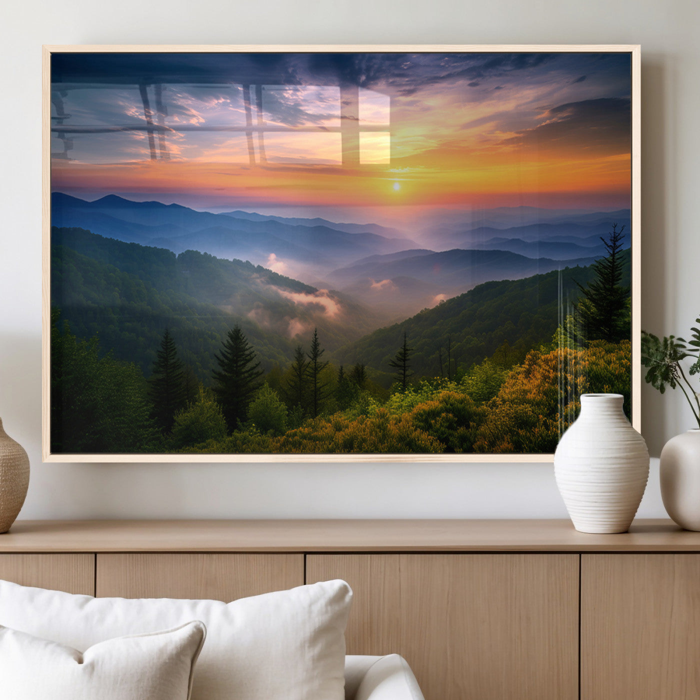 MGV-FP-60X30-3P - Majestic Mountain Sunrise Print | Landscape Wall Art | Canvas Print Ready to Hang | Farmhouse Wall