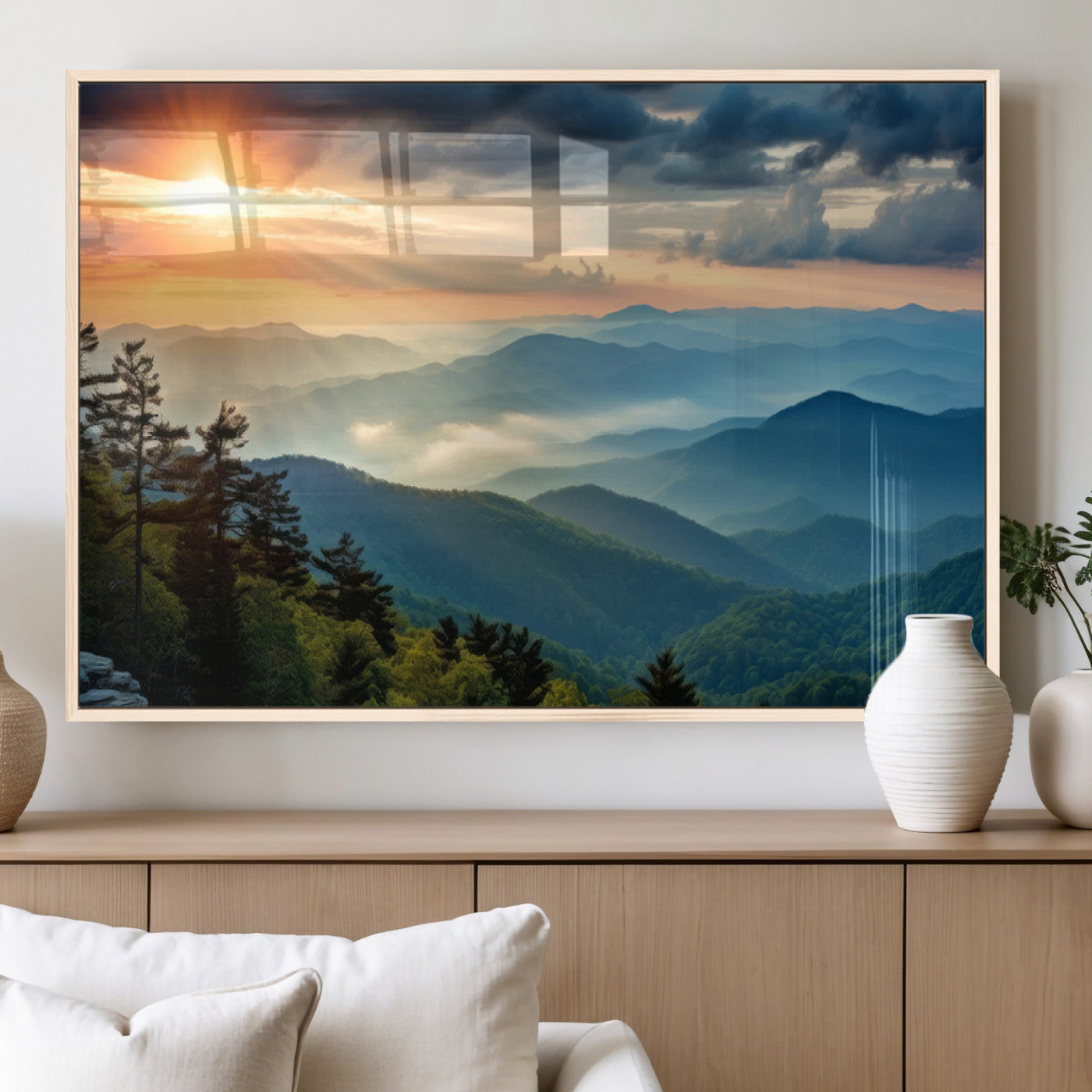 MGV-FP-60X30-3P - Sunrise Over Mountain Range Wall Art Canvas Print, Farmhouse Wall Decor, Cabin Wall Art