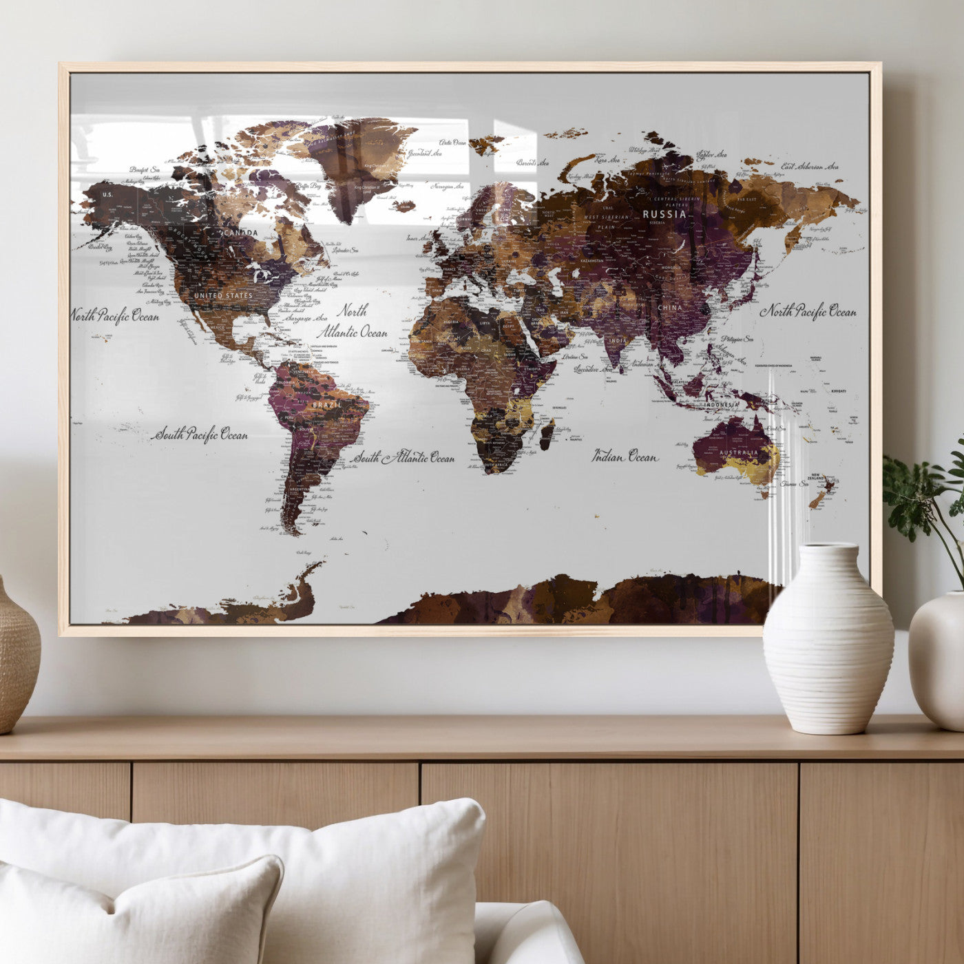 50611-MGV-CV-36X24 - Push Pin World Map Canvas Print – Framed Wall Art for Couples to Track Their Travels – Anniversary