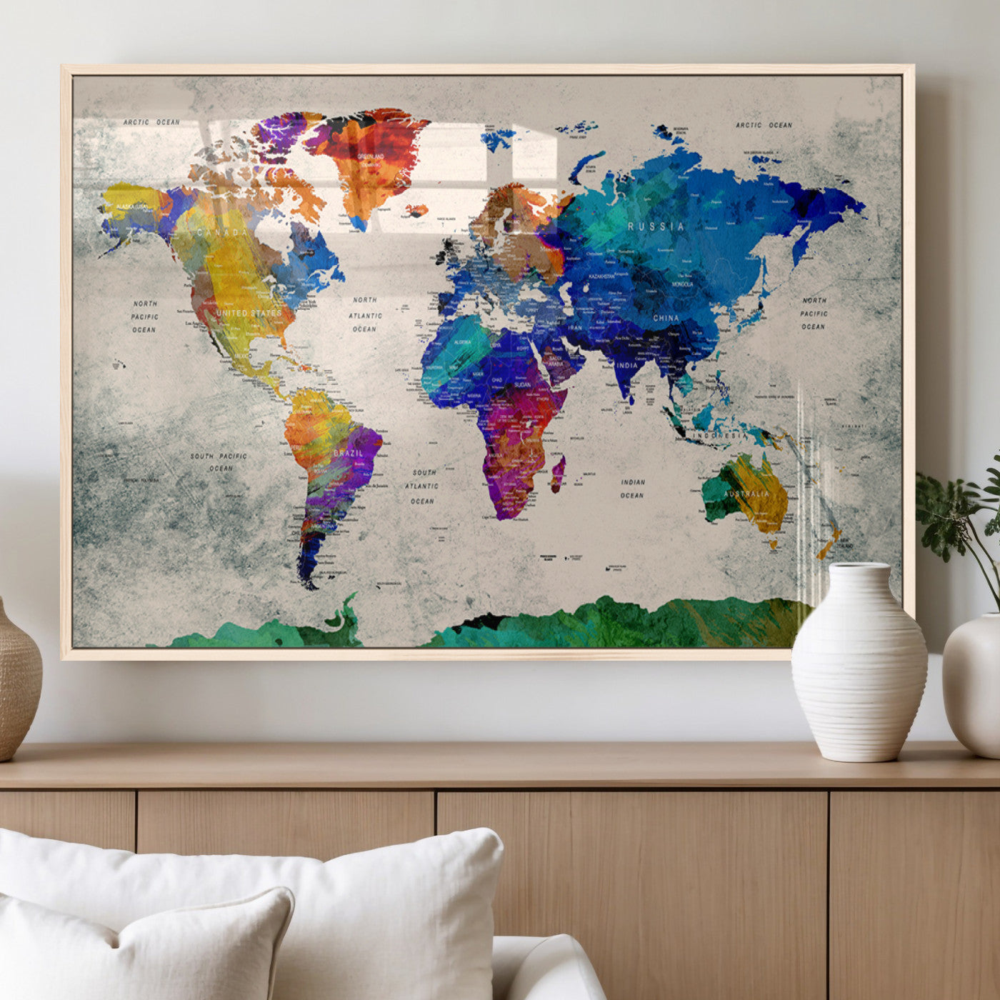MGV-FP-36X24-3P - Push Pin World Map Canvas Print – Framed Wall Art for Couples to Track Their Travels – Anniversary