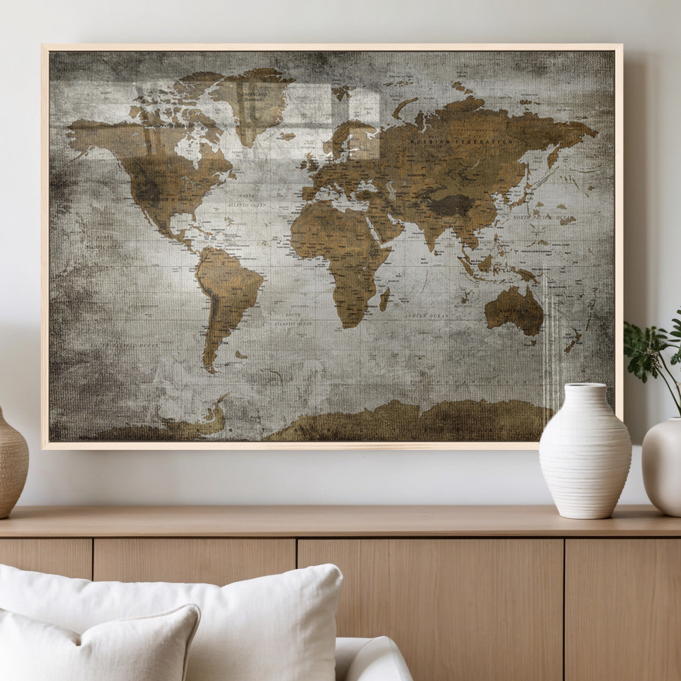 MGV-FP-36X24-3P - Push Pin World Map Canvas Print – Framed Wall Art for Couples to Track Their Travels – Anniversary