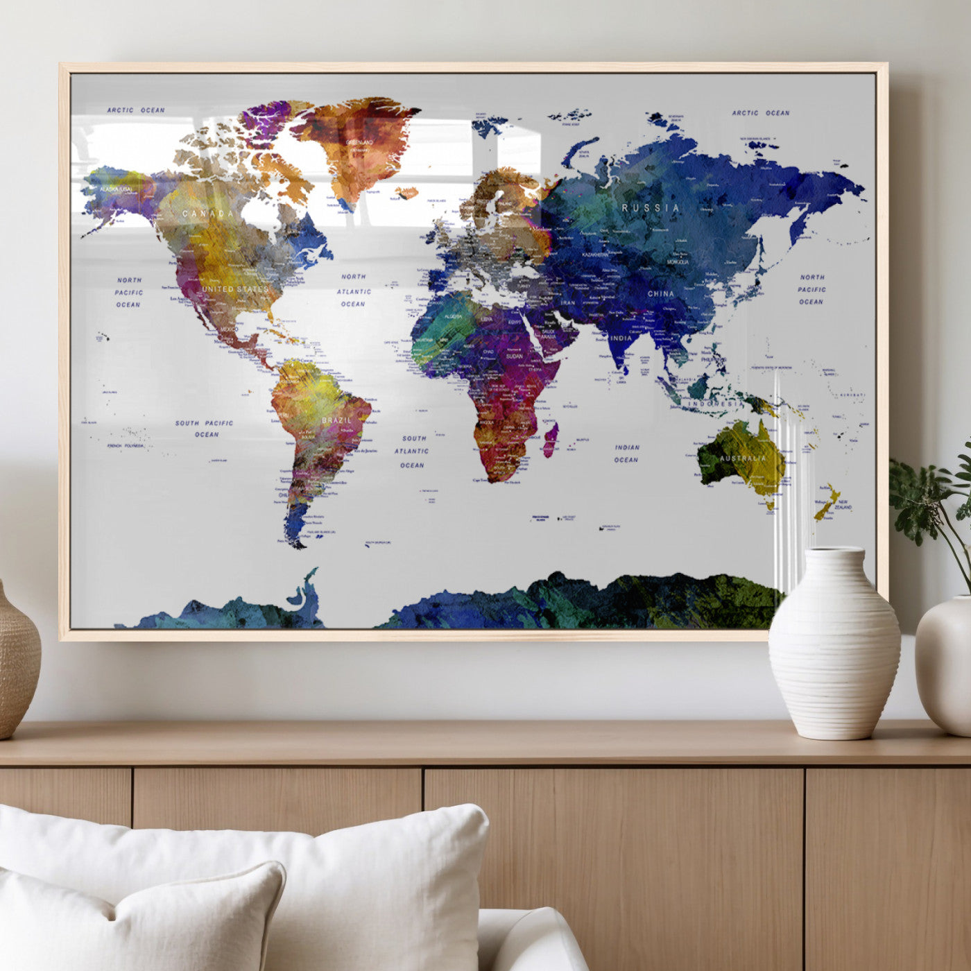 MGV-FP-36X24-3P - Push Pin World Map Canvas Print – Framed Wall Art for Couples to Track Their Travels – Anniversary