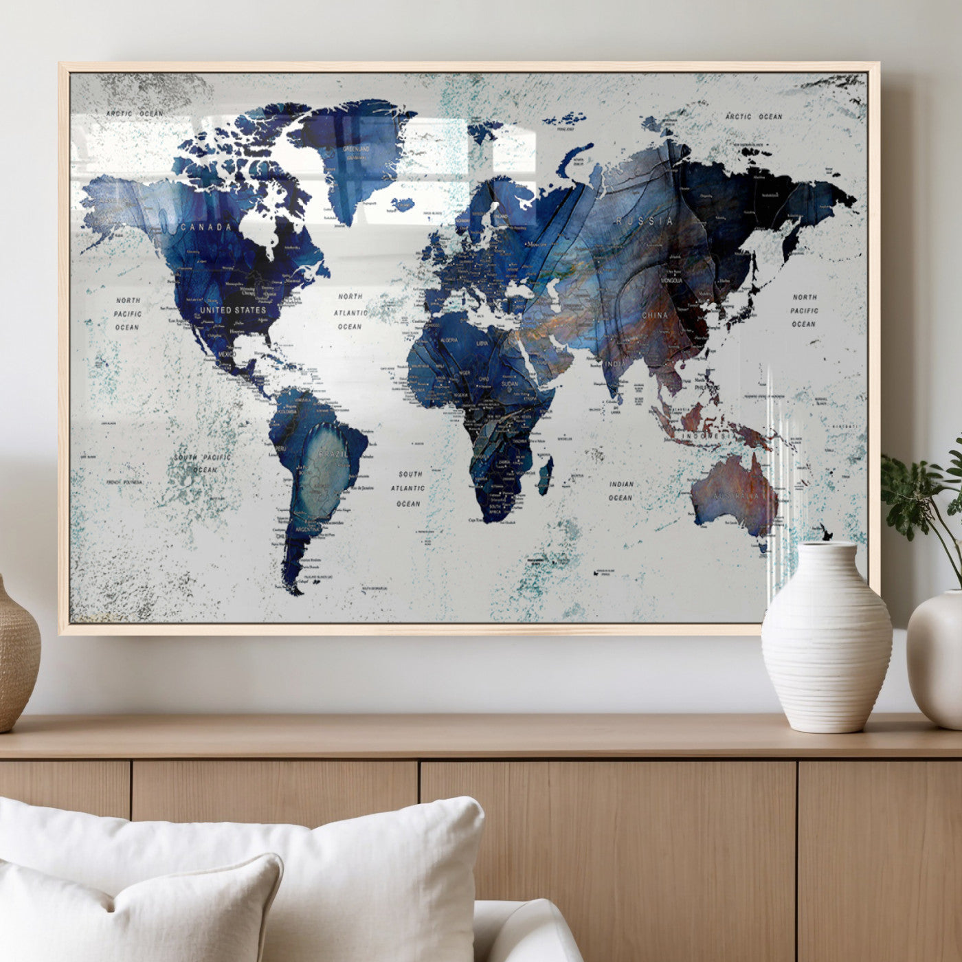 MGV-FP-36X24-3P - Push Pin World Map Canvas Print – Framed Wall Art for Couples to Track Their Travels – Anniversary