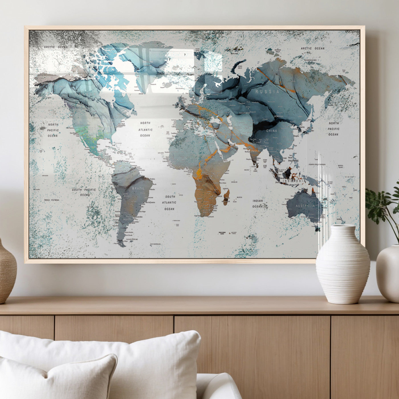 MGV-FP-36X24-3P - Push Pin World Map Canvas Print – Framed Wall Art for Couples to Track Their Travels – Anniversary