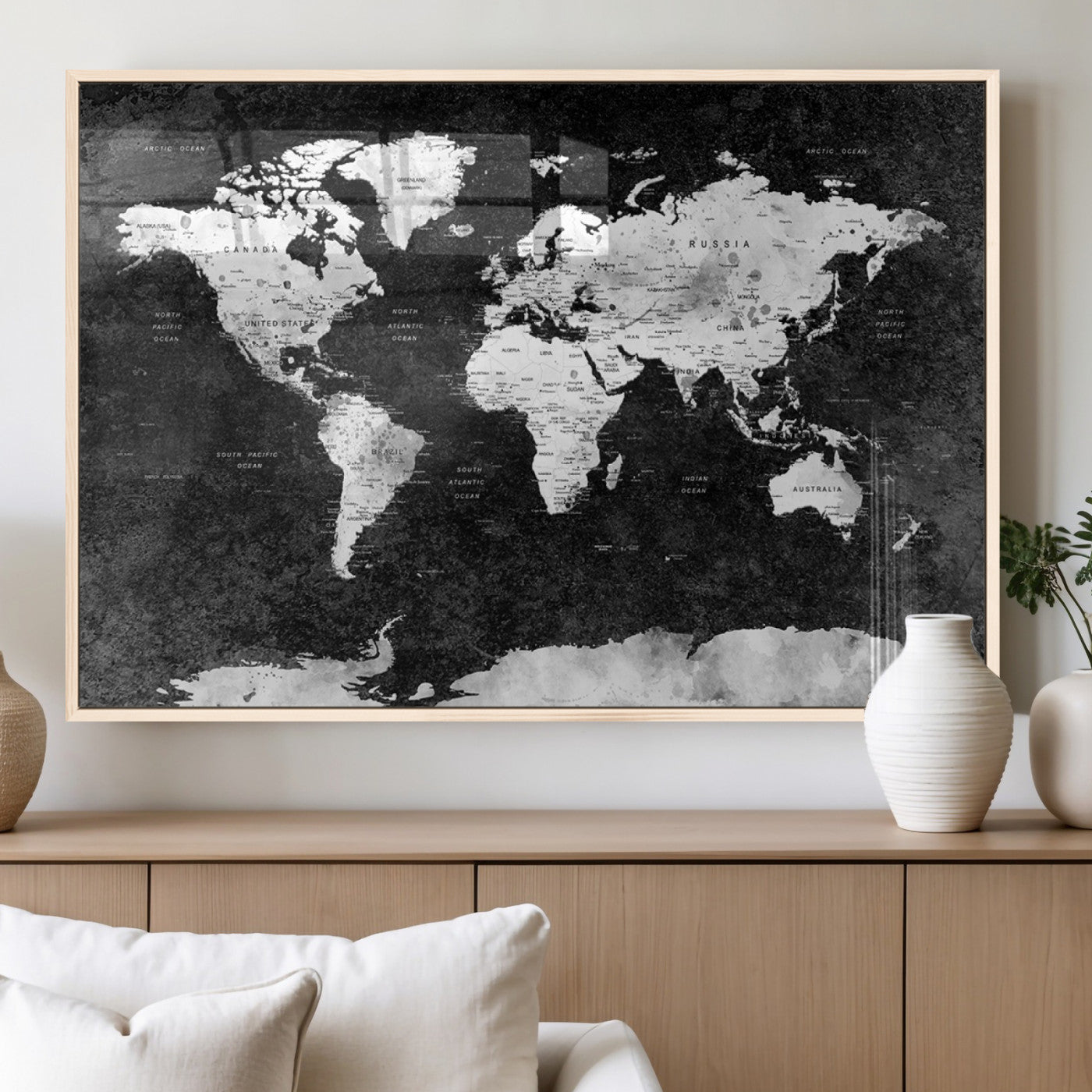 MGV-FP-36X24-3P - Push Pin World Map Canvas Print – Framed Wall Art for Couples to Track Their Travels – Anniversary