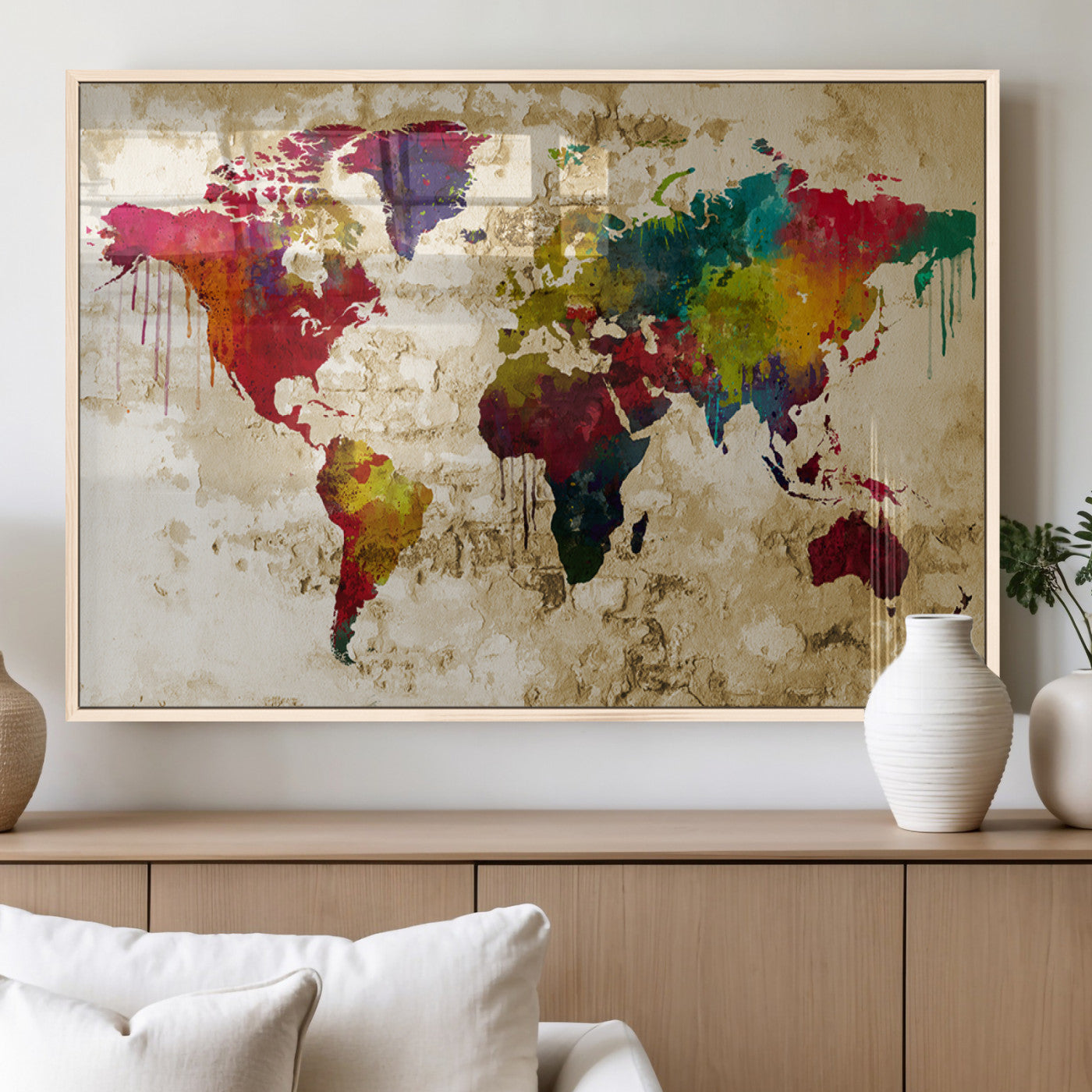 MGV-FP-36X24-3P - Push Pin World Map Canvas Print – Framed Wall Art for Couples to Track Their Travels – Anniversary
