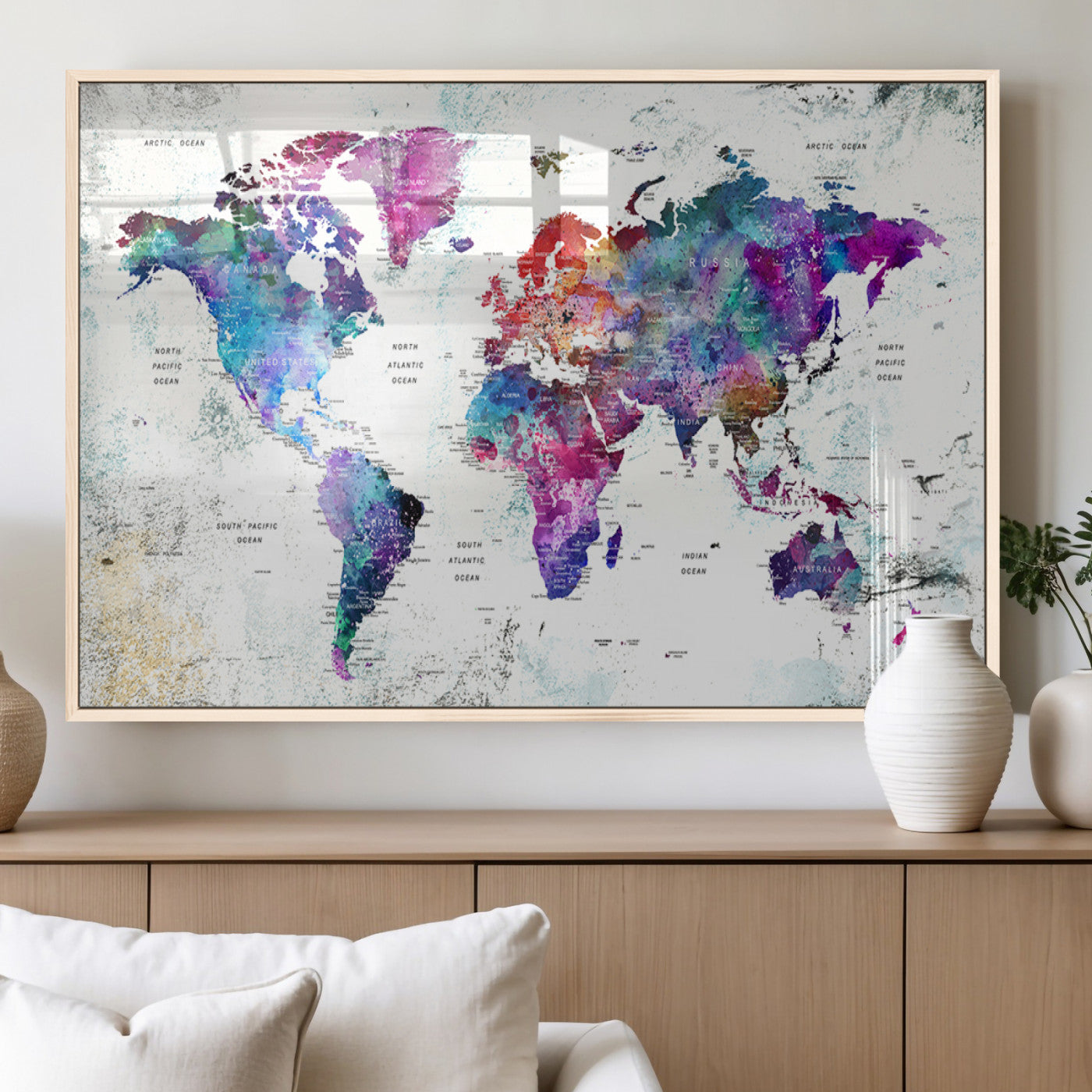 MGV-FP-36X24-3P - Push Pin World Map Canvas Print – Framed Wall Art for Couples to Track Their Travels – Anniversary