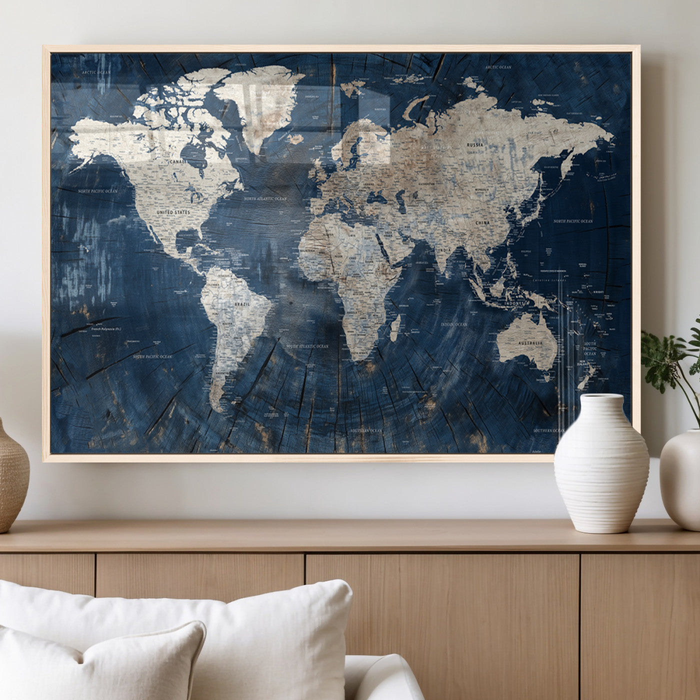 MGV-FP-36X24-3P - Push Pin World Map Canvas Print – Framed Wall Art for Couples to Track Their Travels – Anniversary