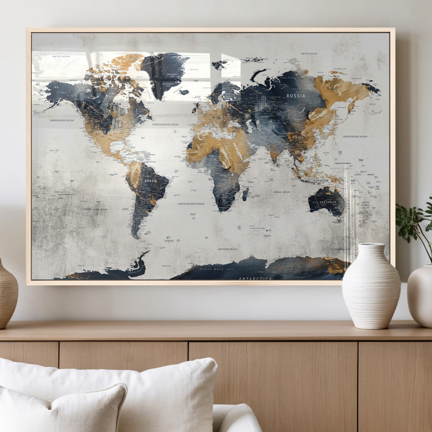 MGV-FP-36X24-3P - Push Pin World Map Canvas Print – Framed Wall Art for Couples to Track Their Travels – Anniversary