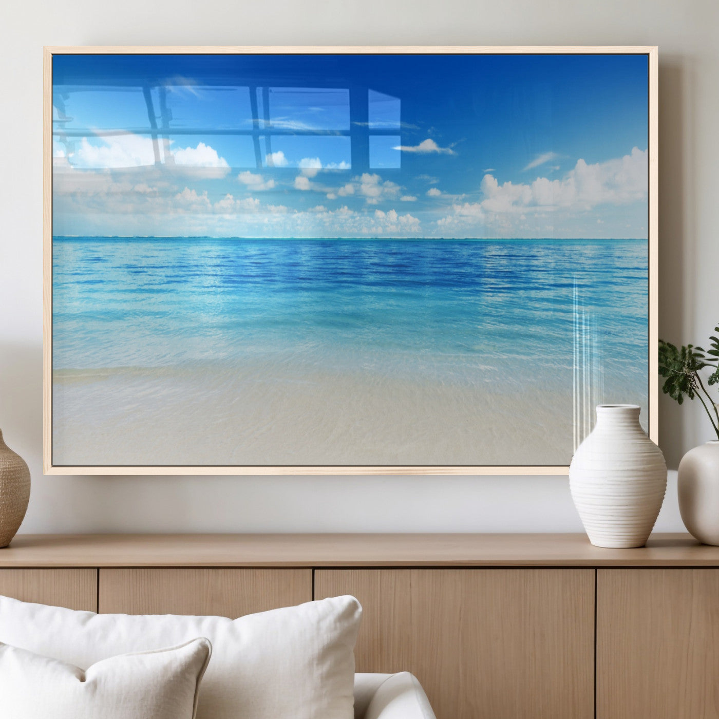 MGV-FP-36X24-3P - Beach Scene Canvas Wall Art Print – Tranquil Ocean Horizon and White Sand Beach Wall Decor for Home