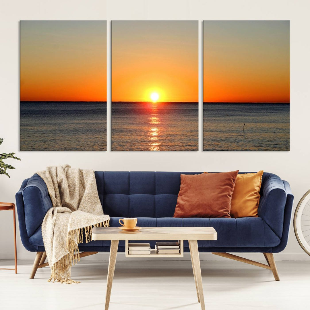 Golden Horizon Sunset Over Ocean Wall Art Canvas Print – Tropical Beach Canvas Wall Art – Giclee Print for Coastal Theme Decor Print