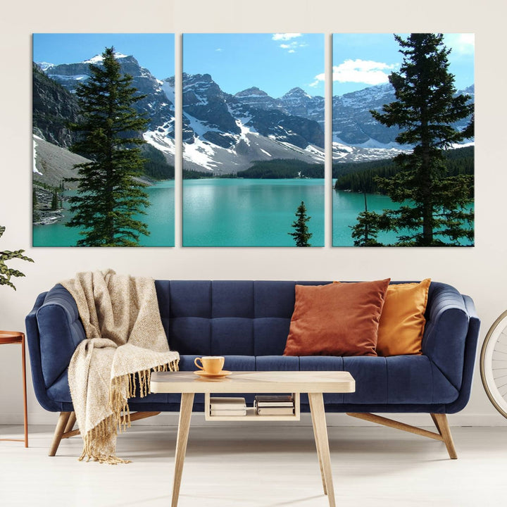 Canadian Rockies Moraine Lake Landscape Canvas Print, Turquoise Lake & Mountain View Wall Art, Ready to Hang Multi-Panel Giclee Canvas for Home Decor