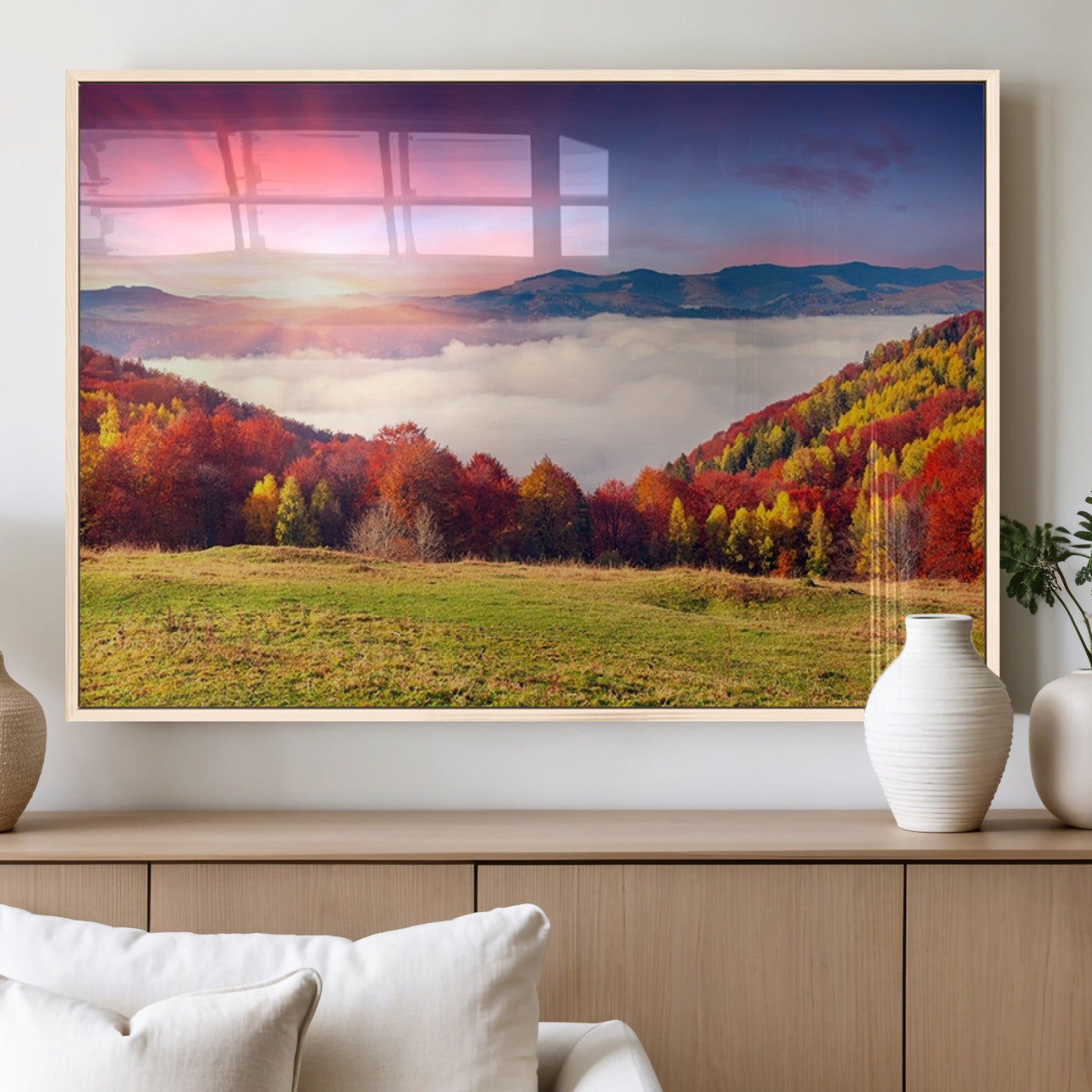 MGV-FP-36X24-3P - Autumn Mountain Foggy Landscape Wall Art Canvas Print | Beautiful Forest Canvas Print | Misty