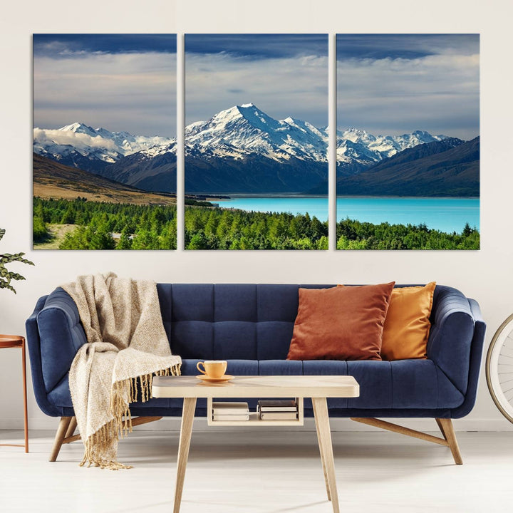 Impression d’art Mount Cook Nouvelle-Zélande Art mural Impression sur toile Lac et montagnes