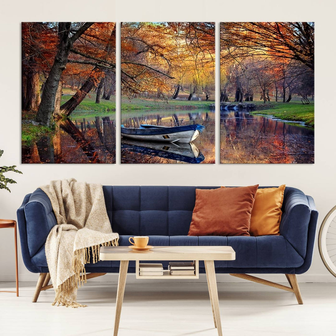 Wall Art Canvas Print Wonderful River in Forest Landscape in Autumn Wall Art Panels