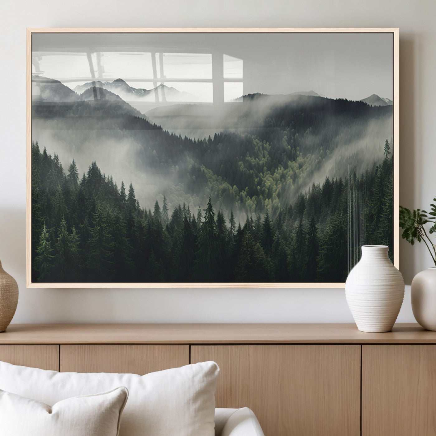MGV-FP-60X30-3P - Misty Forest Canvas Print Wall Art Premium Canvas Print a Foggy and Serene Atmosphere