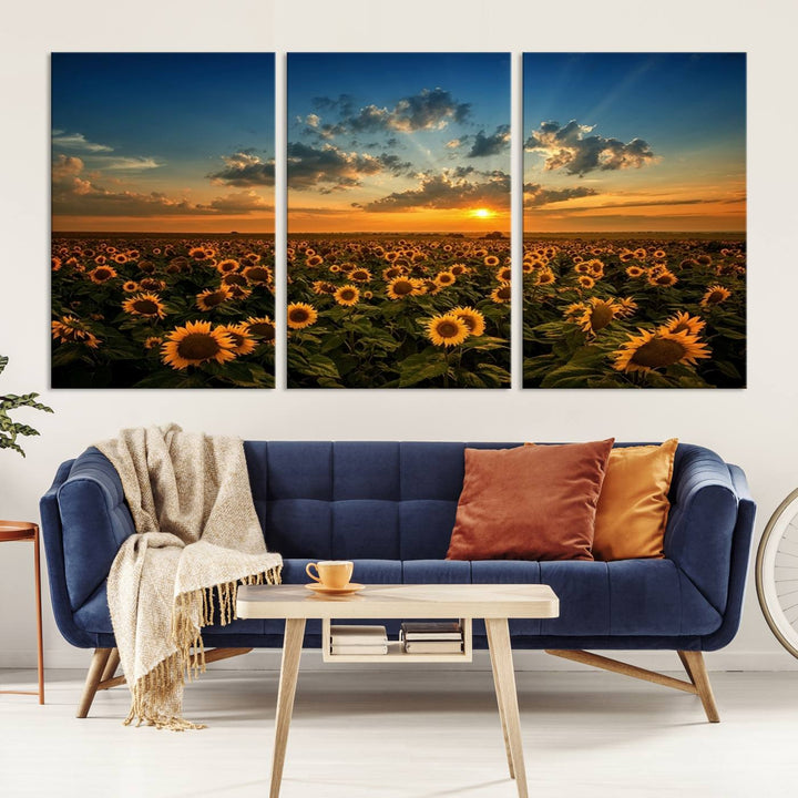 Sunflower Field Sunset Wall Art Canvas Print Wall Artwork