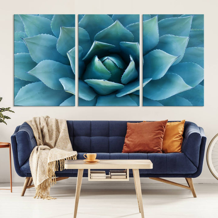 Large Succulent Wall Art Canvas | Vibrant Agave Plant Canvas Print for Living Room and Office Decor